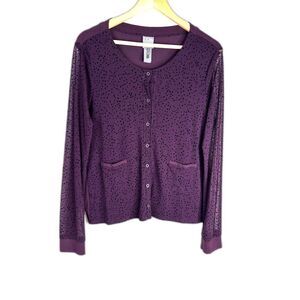 Lilith Purple Blouse XL Polka Dot Sheer Long Sleeve Made in Poland Lagenlook